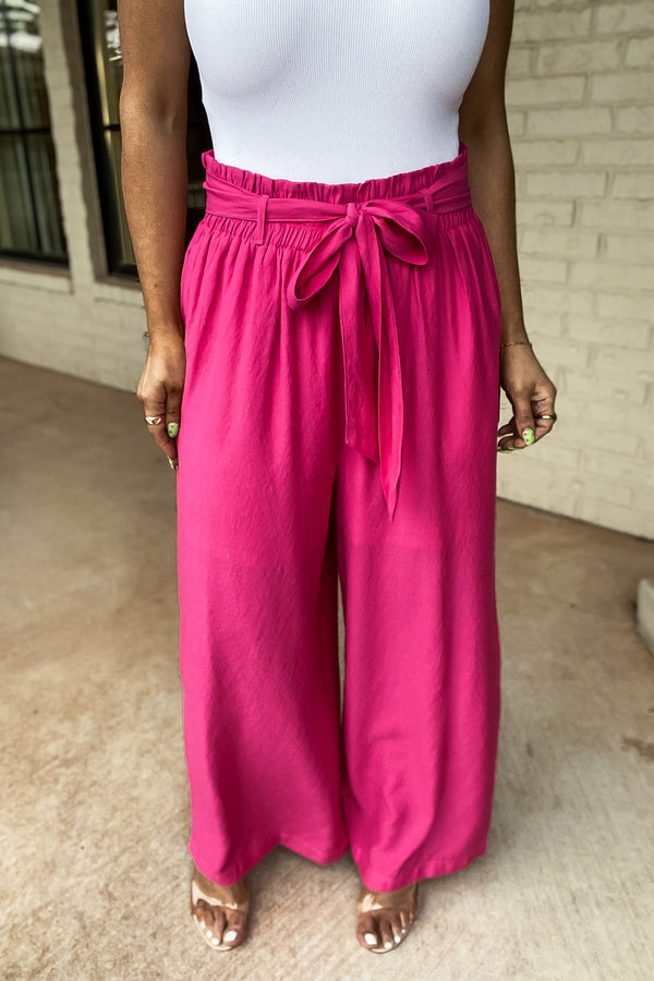 The Way You Move Hot Pink Solid Wide Leg Pants