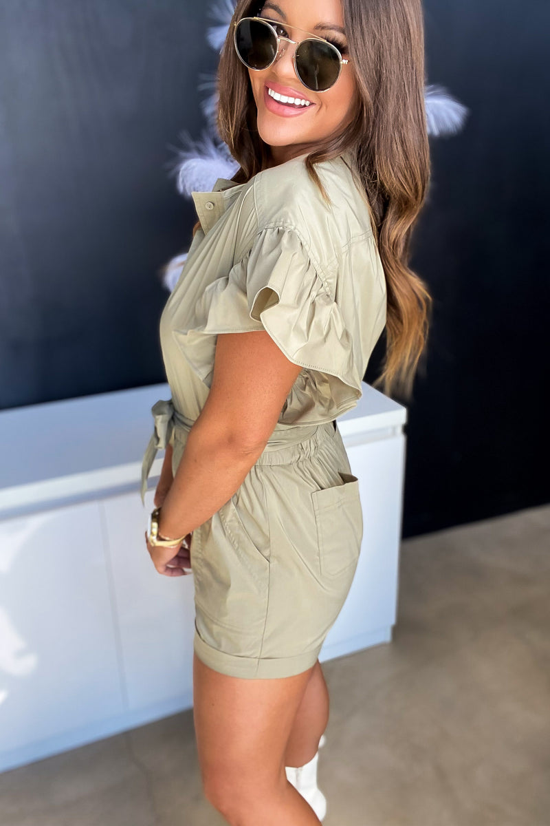 Fall In Love Olive Ruffle Romper