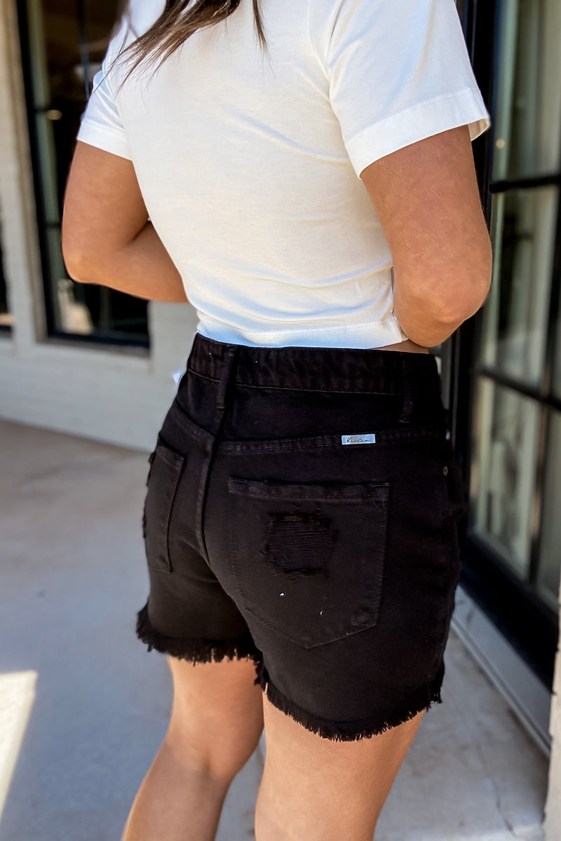 Changing Paths Black Distressed Denim Shorts