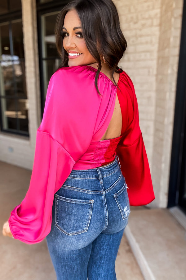 Two Faced Pink And Red Sweetheart Cropped Top
