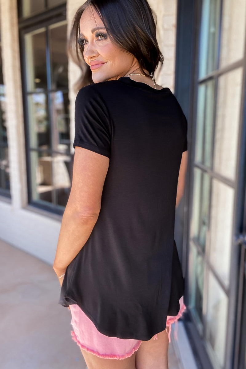 Longline Black Deep V-Neck Pocket Shirt