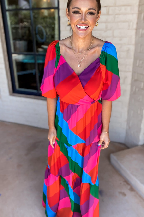 Kaleidoscope Rainbow Ruffle Tiered Maxi Dress