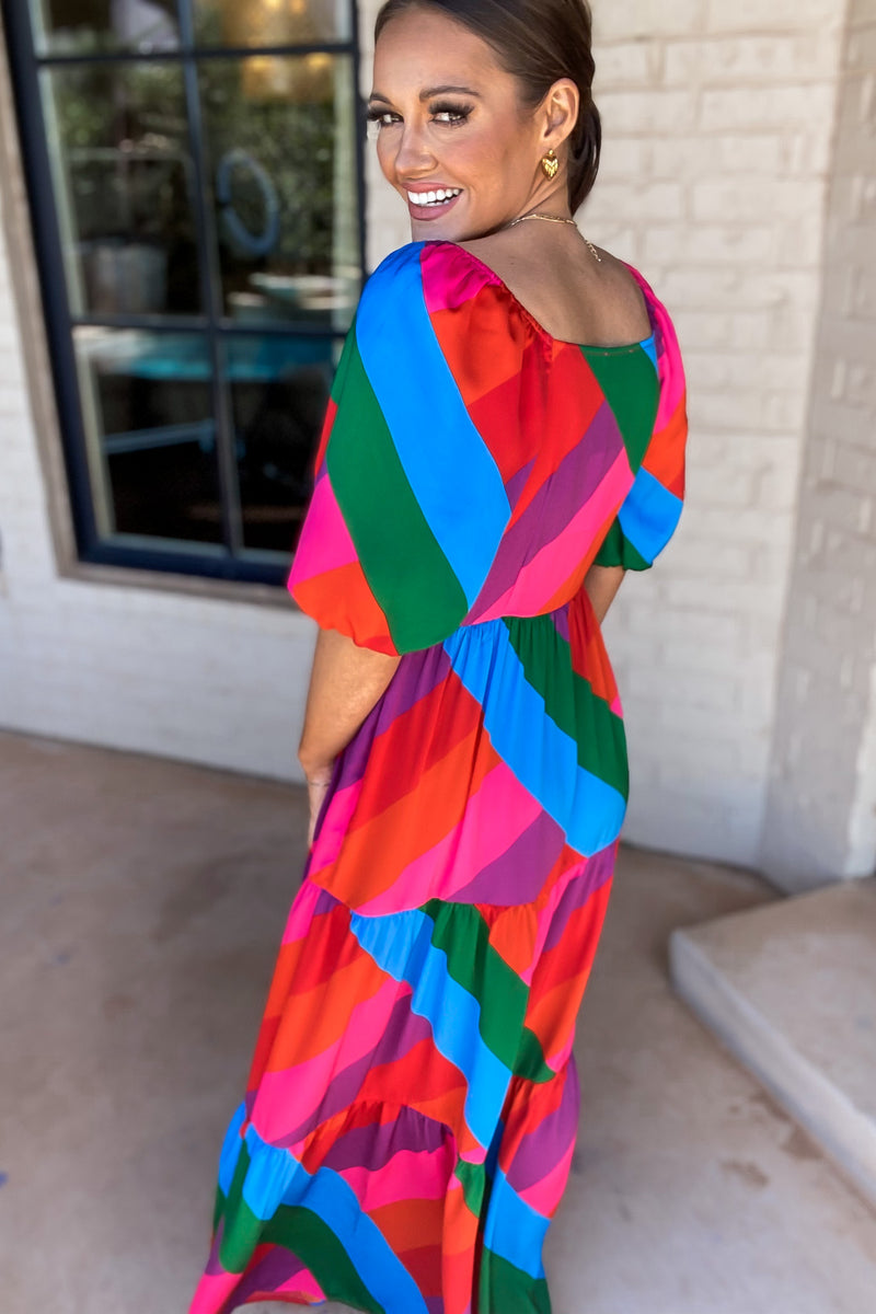 Kaleidoscope Rainbow Ruffle Tiered Maxi Dress