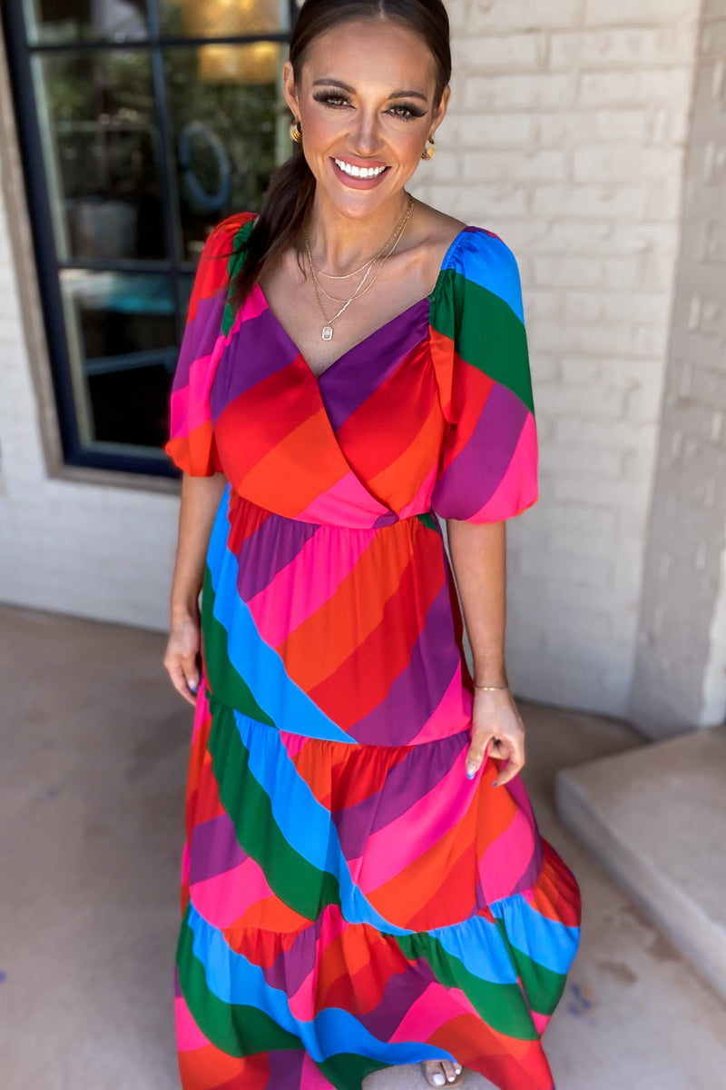 Kaleidoscope Rainbow Ruffle Tiered Maxi Dress