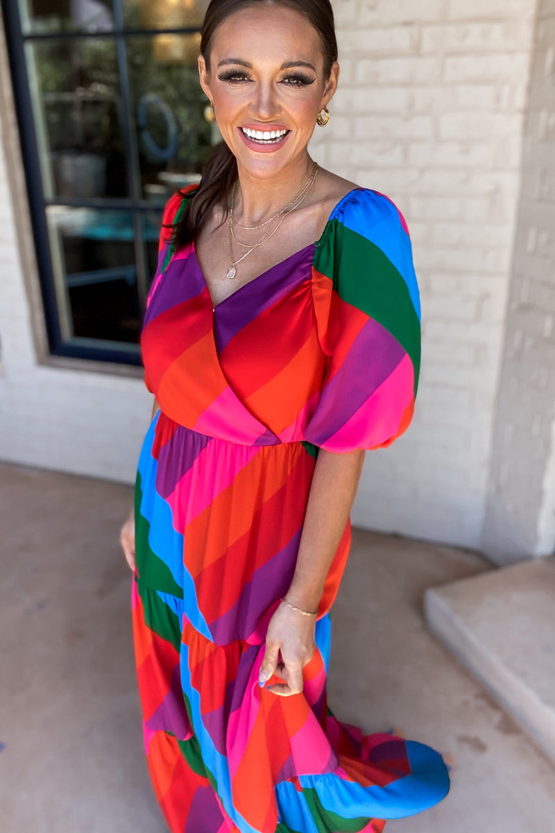 Kaleidoscope Rainbow Ruffle Tiered Maxi Dress