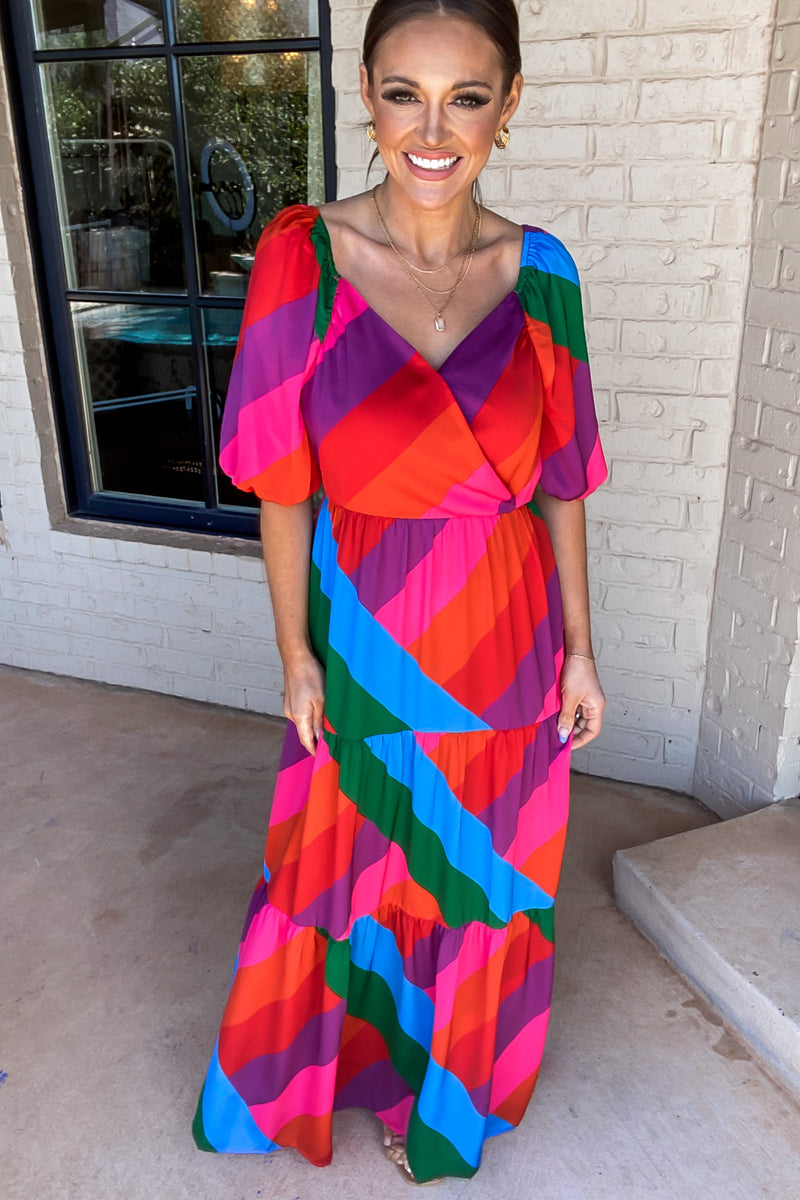 Kaleidoscope Rainbow Ruffle Tiered Maxi Dress