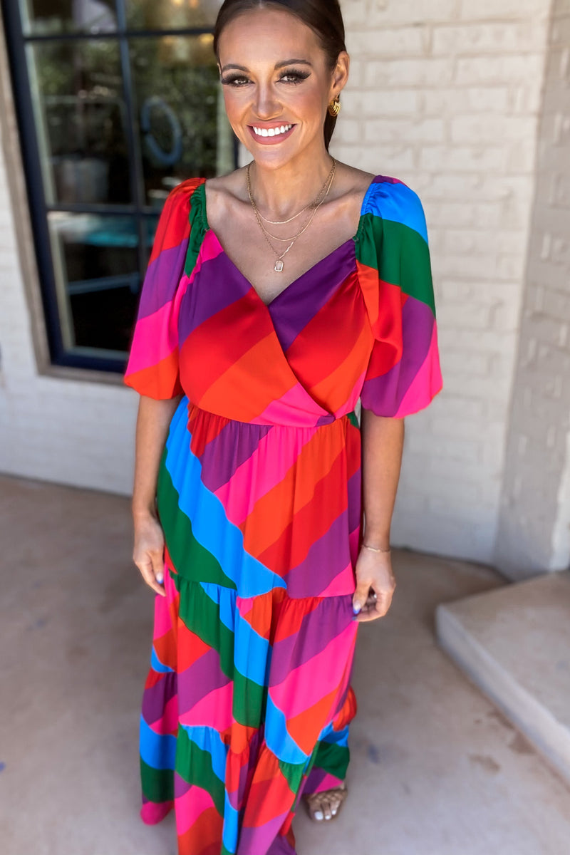 Kaleidoscope Rainbow Ruffle Tiered Maxi Dress