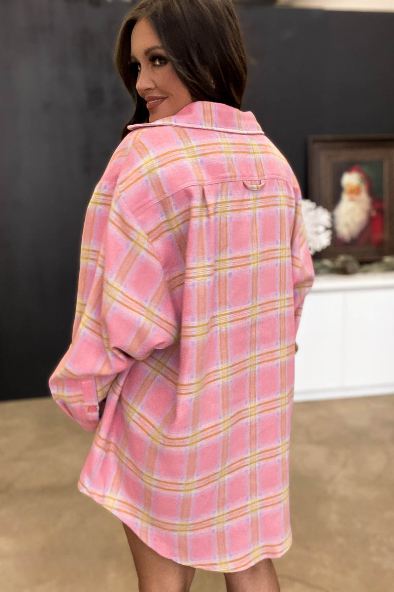 Over The Moon Pink Over Size Plaid Tunic