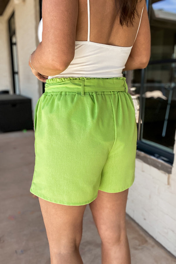 Stolen My Heart Green Apple Waist Tie Detailed Linen Shorts