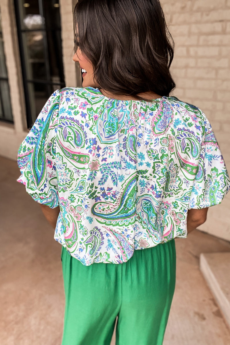 Song Of Our Love Green Paisley Print Top