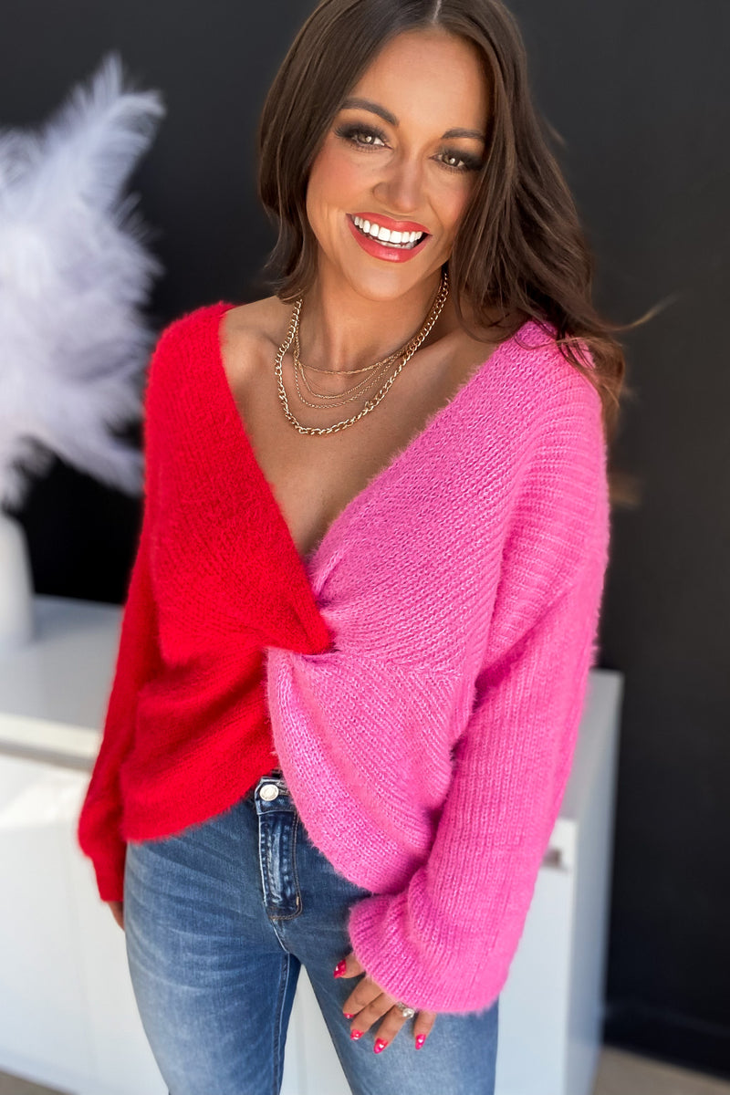 PINKALICIOUS BALLOON LONG SLEEVE FRONT TWIST KNIT SWEATER