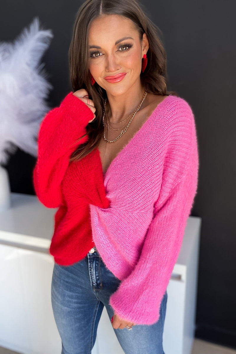 PINKALICIOUS BALLOON LONG SLEEVE FRONT TWIST KNIT SWEATER