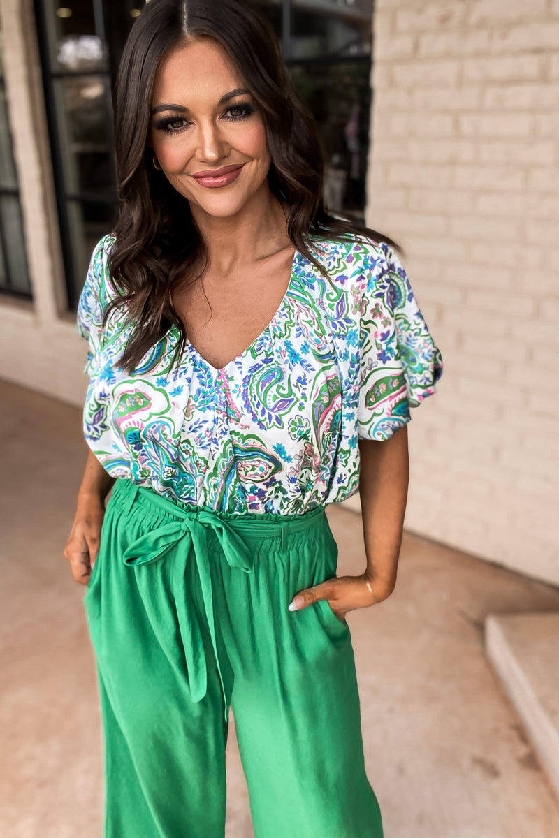 Song Of Our Love Green Paisley Print Top