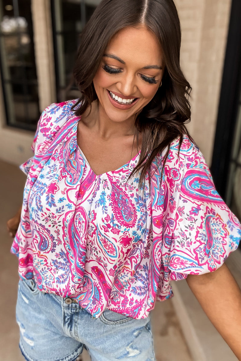 Song Of Our Love Pink Paisley Print Top