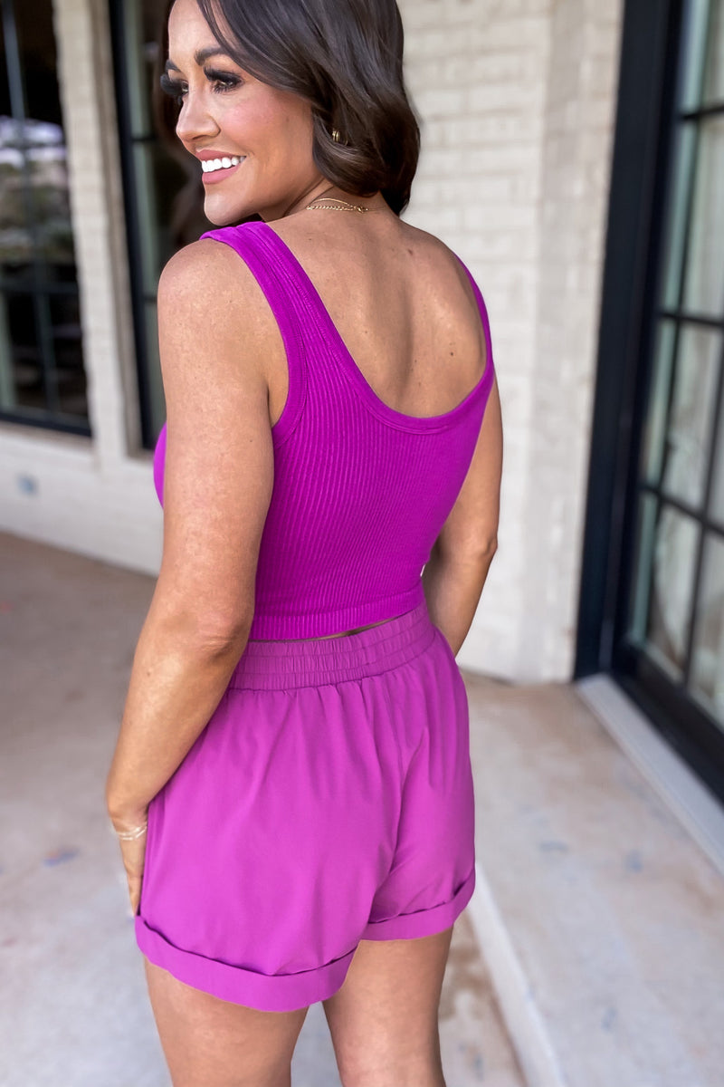 Ribbed Seamless Purple Wine Cropped Tank Top