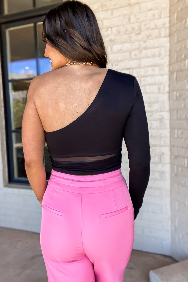 Fore Black One Shoulder Mesh Panel Crop Top