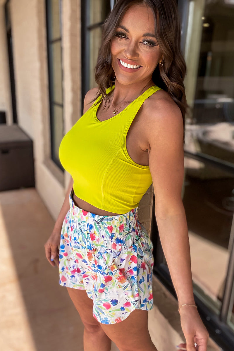 Ribbed Racerback Cropped Lime Active Top