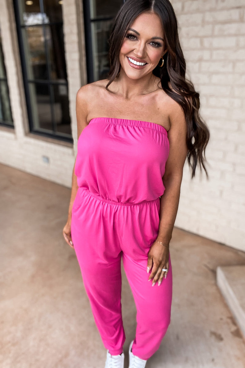 Play Hard To Get Fuchsia Knit Jumpsuit