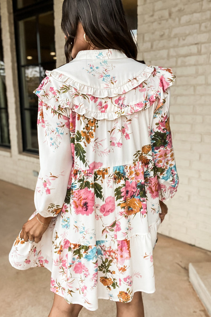 Camera Shy Peach Floral Print Cotton Midi Dress