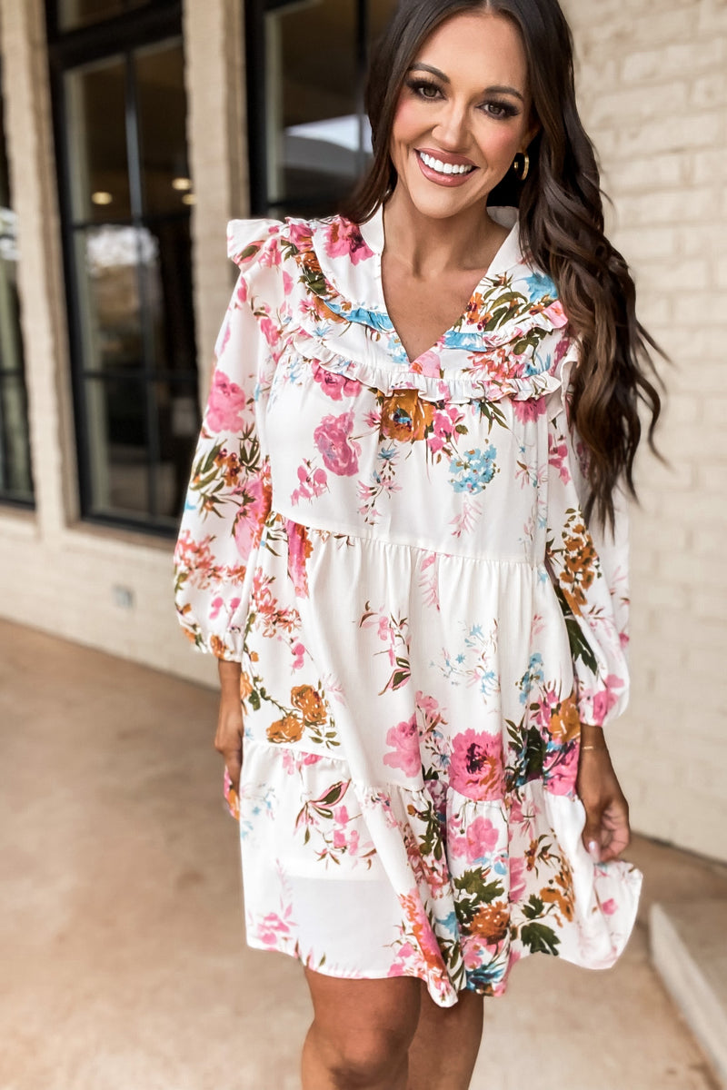 Camera Shy Peach Floral Print Cotton Midi Dress