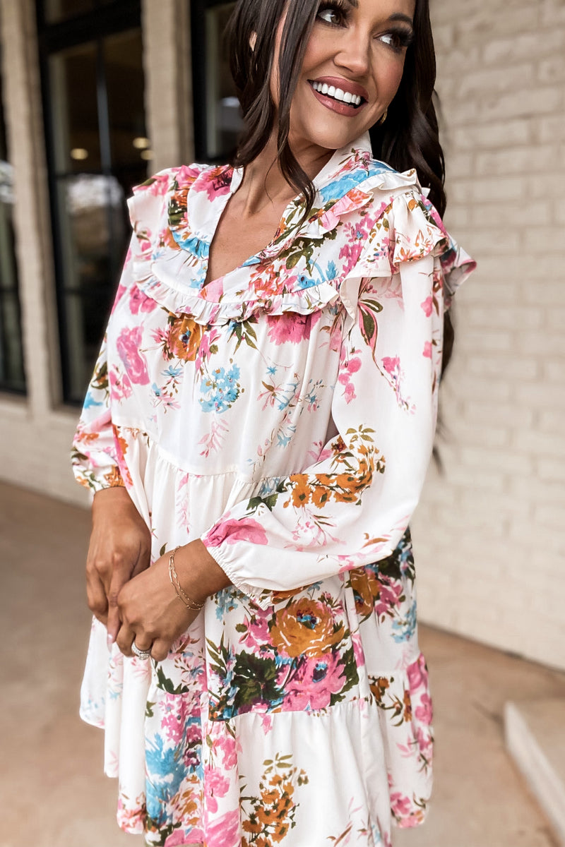 Camera Shy Peach Floral Print Cotton Midi Dress