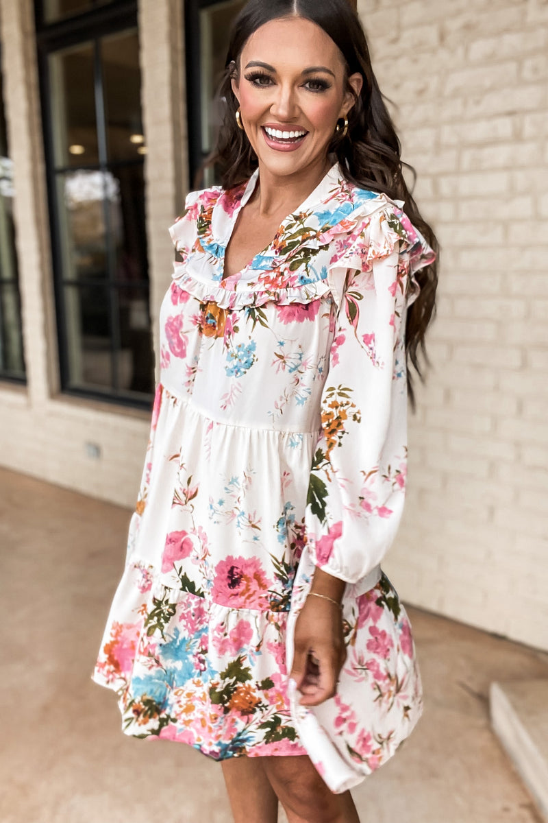 Camera Shy Peach Floral Print Cotton Midi Dress