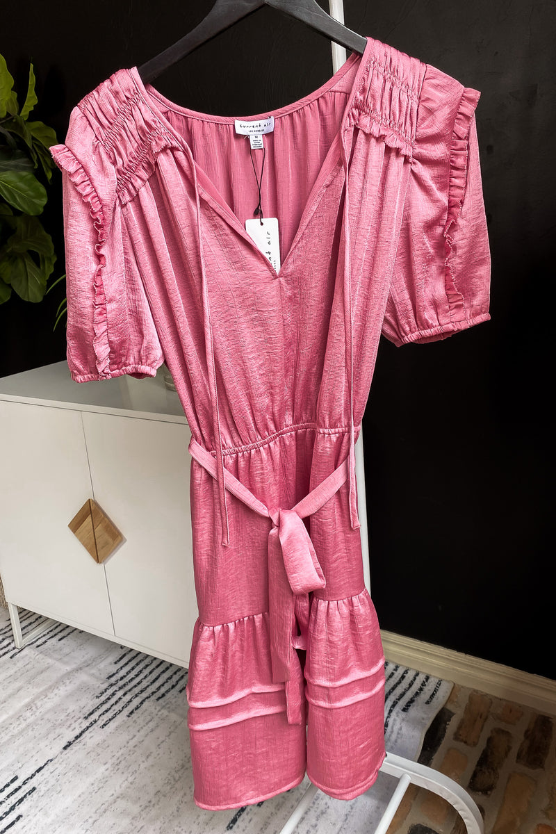 Stunning Ways Pink Ruffle Waist Tie Dress