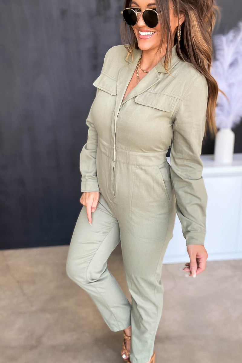 Hard To Get Olive Solid Utility Jumpsuit