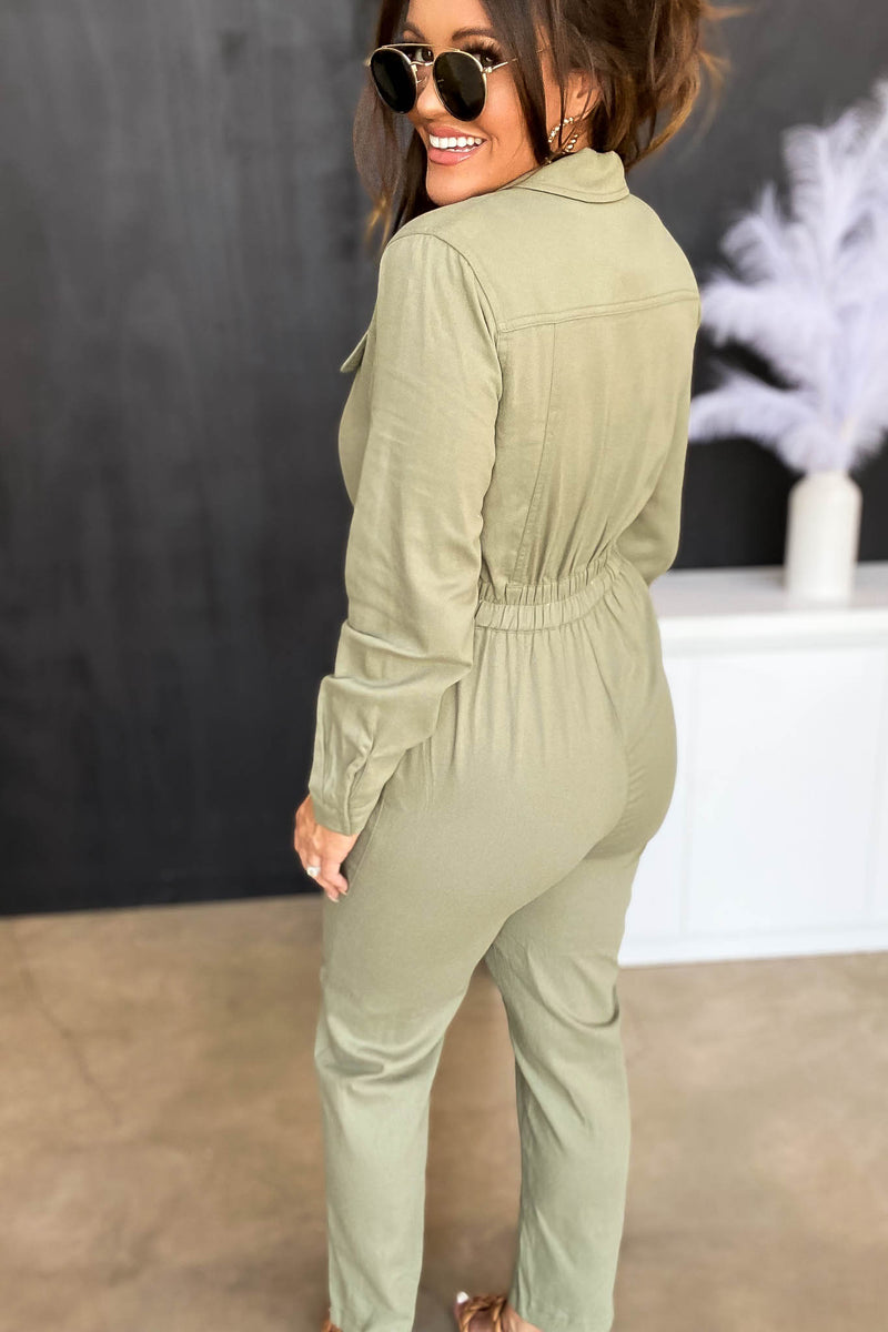 Hard To Get Olive Solid Utility Jumpsuit
