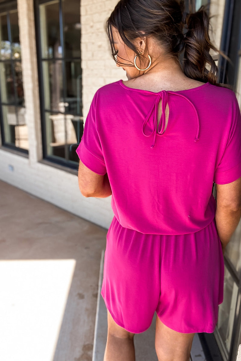 Spring Fling Bright Pink Cotton Sleeveless Romper