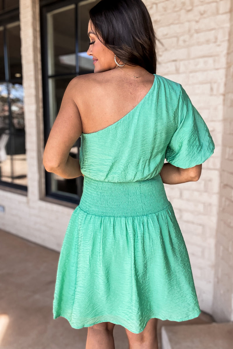 Light Up The Room Kelly Green One Shoulder Dress