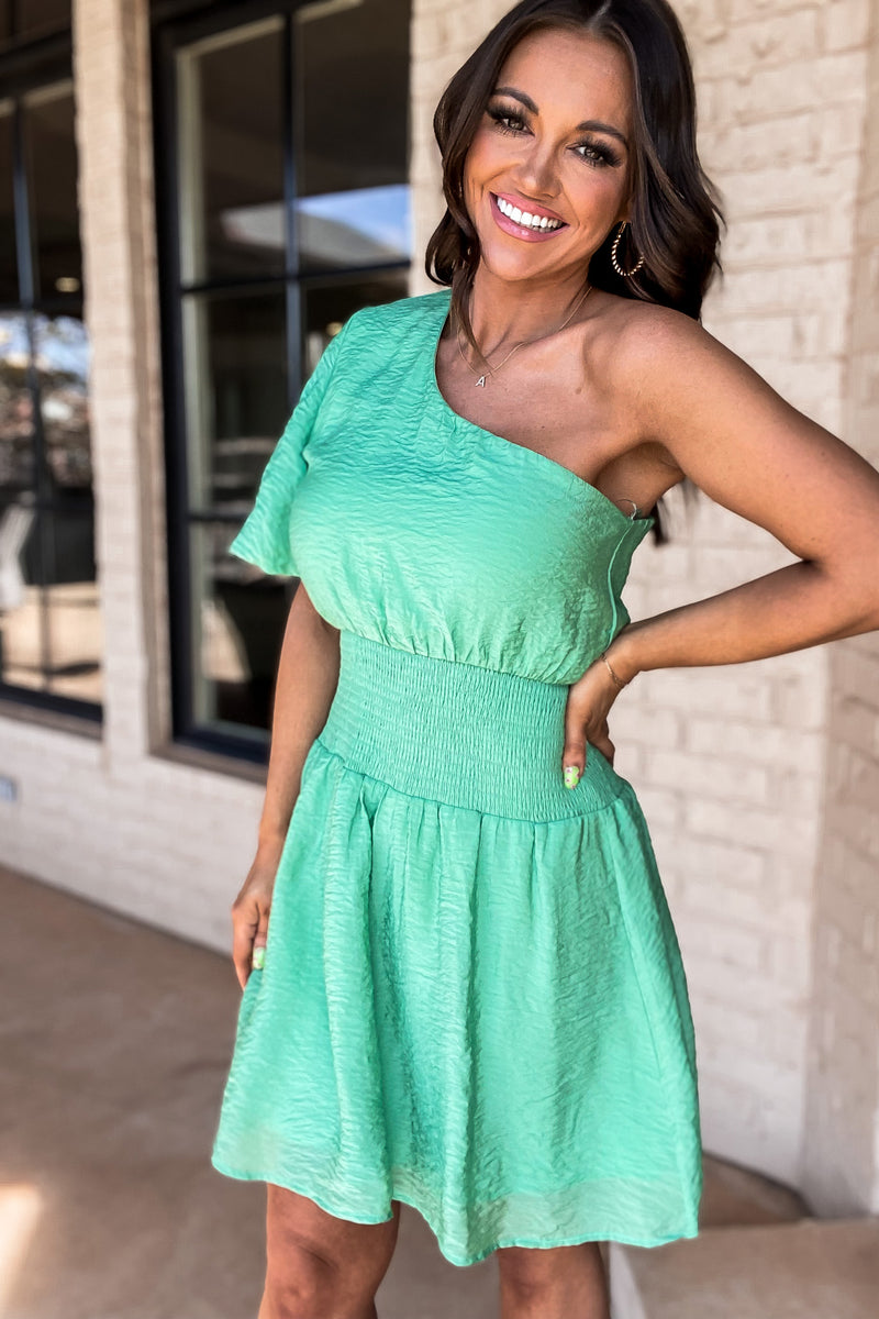 Light Up The Room Kelly Green One Shoulder Dress
