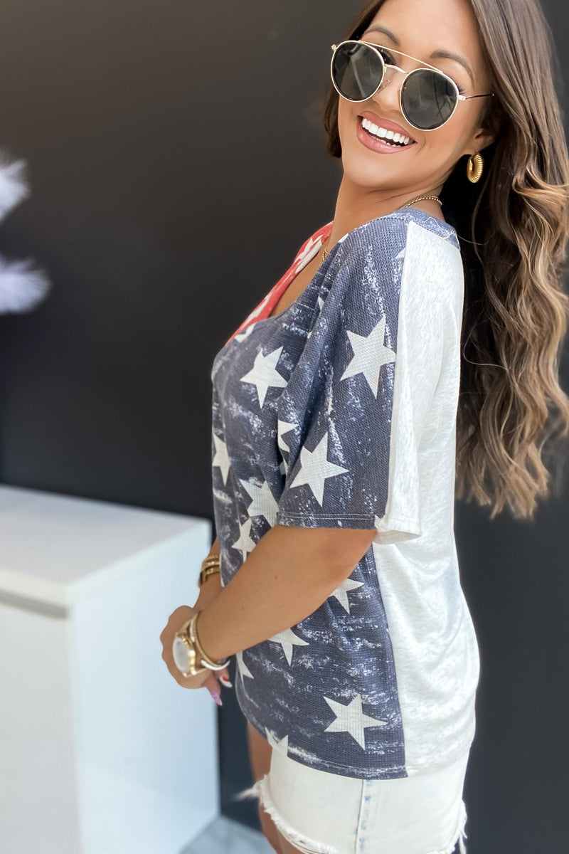 Vintage Star Printed Thermal Knit Top