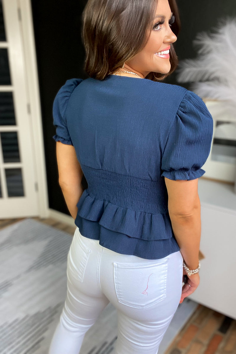 Remember Me Navy Smocked Waist Top