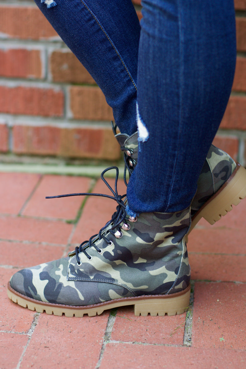 Severe Khaki Camouflage Lace Up Bootie