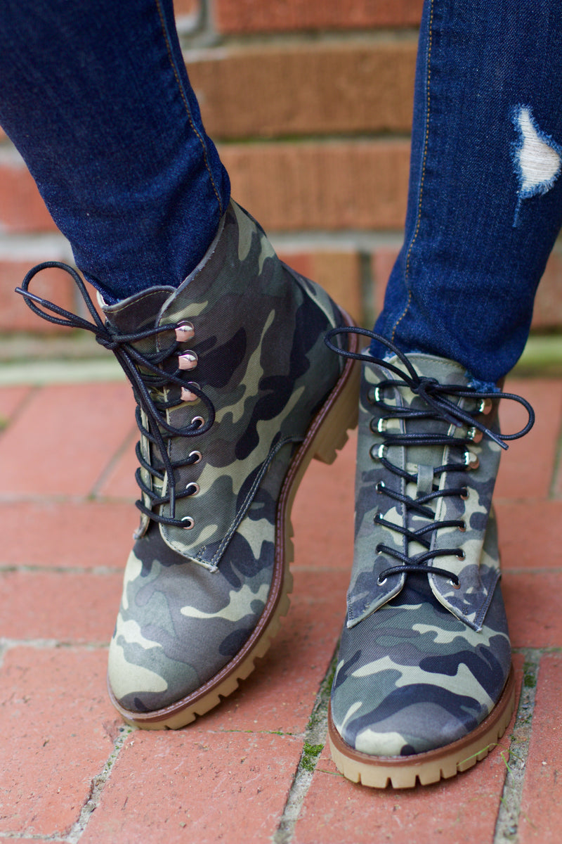 Severe Khaki Camouflage Lace Up Bootie